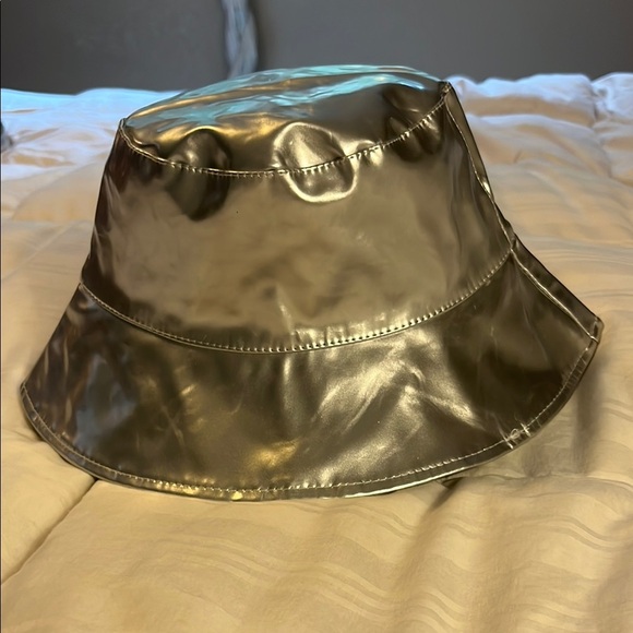 Silver Bucket Hat with Glossy Finish and Flexible Brim - Picture 1 of 2